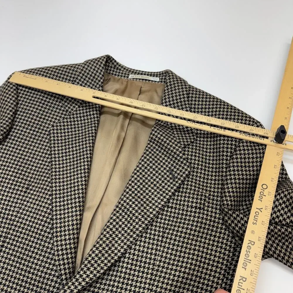 Vintage Mens Hugo Boss Brown Houndstooth Sport Coat Blazer Suit Jacket 38R USA
